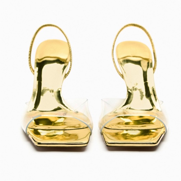 Gold& clear slide on heeled sandals - Picture 2 of 6